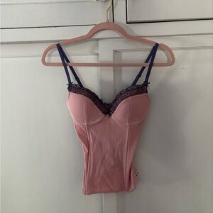 Pink and Navy Lace Trim Corset top